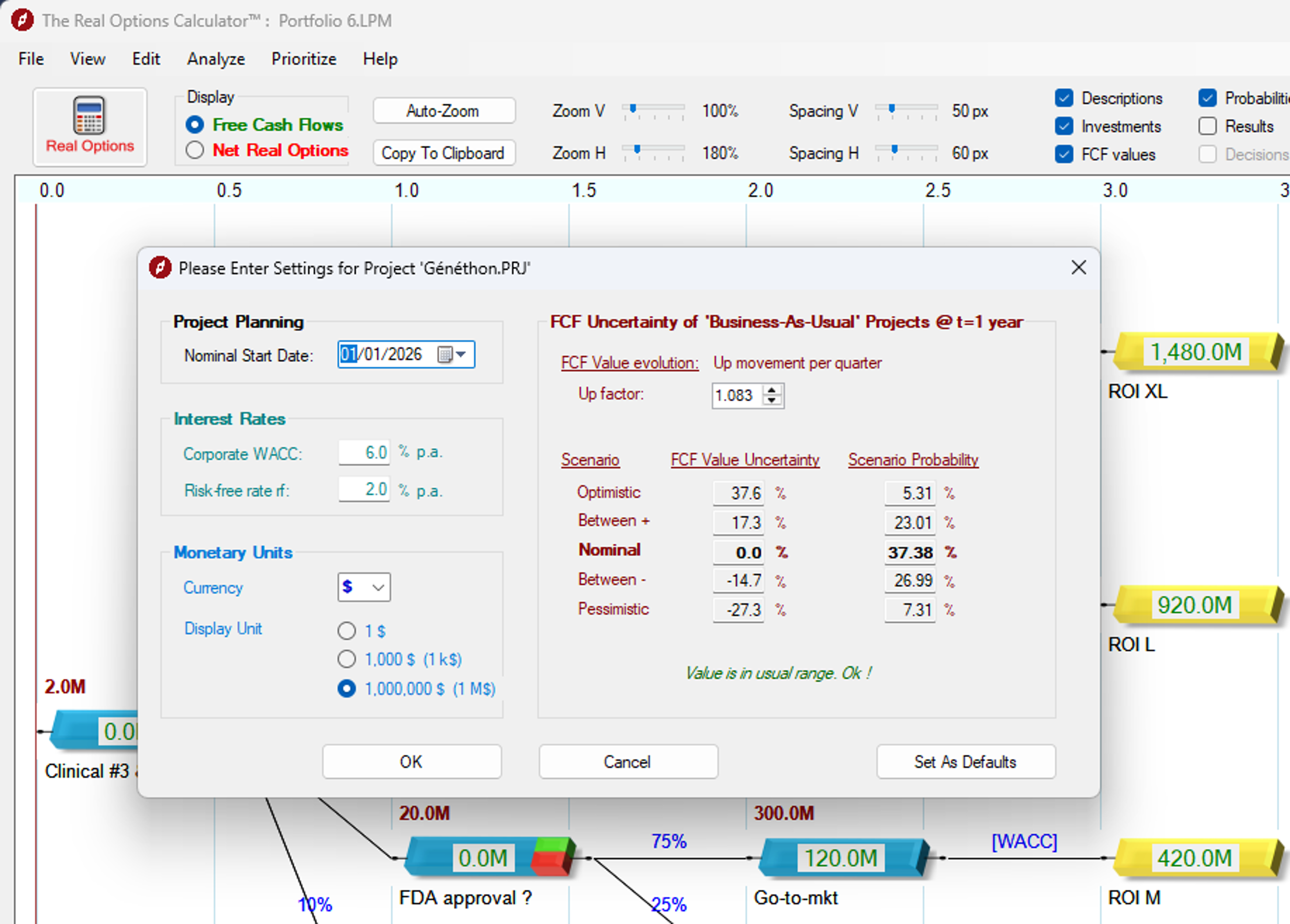 Project parameters screenshot